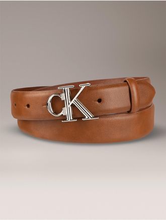 Calvin Klein Womens Monogram Logo Plaque Belt - Brown - XS