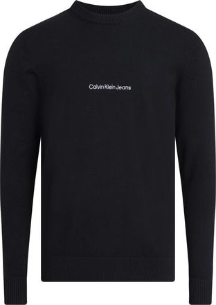 Calvin Klein Zwarte Sweater met Contrast Logo - Heren - Ronde hals truien - Zwart - S - Katoen - Truien & Vesten