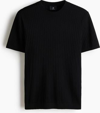 H&M Slim Fit Knitted T-shirt in Black at Nordstrom, Size Xx-Large
