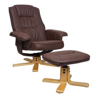Hhg Hhg - Sill&oacute;n Relax M56, Sill&oacute;n Tv Sill&oacute;n Tv Con Taburete Otomana, Polipiel Madera De Eucalipto Certificado Mvg, Rojo-marr&oacute;n