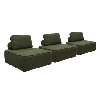 Sweeek Sof&aacute; modular en tejido borreguito, 3 plazas, verde kaki
