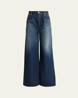 Alaia High-Rise Denim Wide-Leg Palazzo Pants