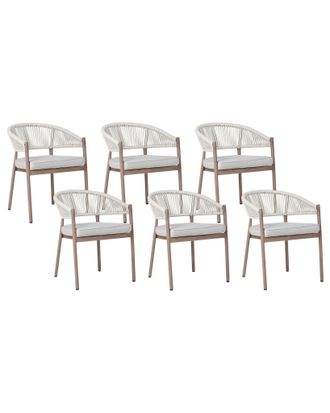 Beliani Set Di 6 Sedie Da Giardino In Metallo Alluminio Impilabili Per Esterni Patio Legno Scuro Flavia