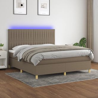 vidaXL Cama Box Spring Colch&oacute;n Y Luces Led Tela Gris Taupe 160x200 Cm Vidaxl