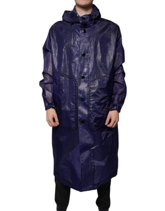 Dolce & Gabbana Dark Blue Cotton Hooded Men Raincoat Jacket Elastane Clothing