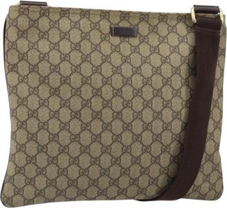 Gucci Zip Top Messenger Gg Coated Canvas Beige Pvc Handbag (Pre-Owned)