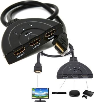 Trade Shop Trade Shop - Cable Conmutador Hdmi 1080p, 3 Puertos, Full Hd, Adaptador Divisor De M&uacute;ltiples Tomas Para Tv