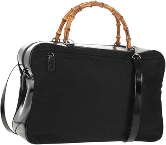 Gucci Vintage Bamboo Handle Bag Nylon Black Nylon Handbag (Pre-Owned)