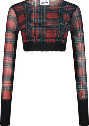 Jean Paul Gaultier Top corto tartan con stampa spilla da balia - Rosso