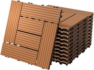 ECD Germany Ecd Germany - Baldosas De Patio Wpc De 30x30 Cm 11 Piezas Por 1m&sup2; Con Aparencia De Madera Mosaico Marr&oacute;n Claro Con Sistema De Drenaje Y Instalaci&oacute;n Me