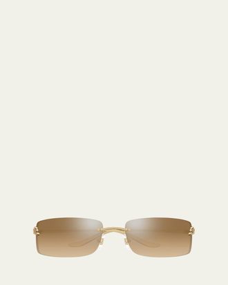 Cartier Panth&egrave;re Rimless Rectangular Sunglasses in Silver Metal