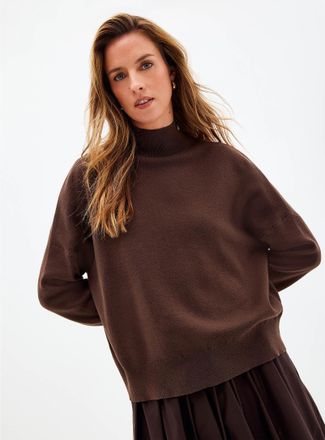 Contemporaine Womens Boxy fit high-neck pure cotton sweater