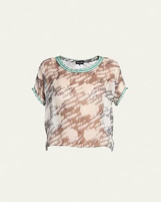 Giorgio Armani Abstract Leopard Print Sheer Blouse