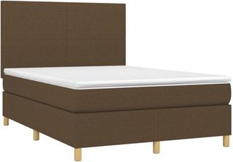 vidaXL Cama Box Spring Colch&oacute;n Luces Led Tela Marr&oacute;n Oscuro 140x200cm Vidaxl