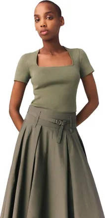 Maje Square-neck ribbed sweater in Khaki at Nordstrom, Size X-Small