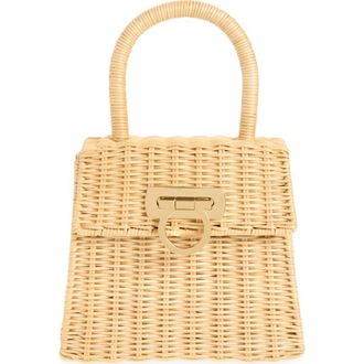 Ferragamo Small Iconic Top Handle Wicker Handbag in Naturale Nero at Nordstrom