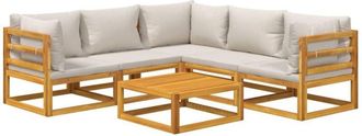 vidaXL Set Muebles De Jard&iacute;n 6 Pzas Madera Maciza Y Cojines Gris Claro Vidaxl