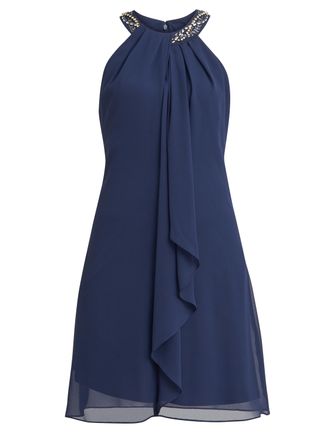 Gina Bacconi Womens Jane Beaded Halterneck Chiffon Dress - Navy - Size 16 UK