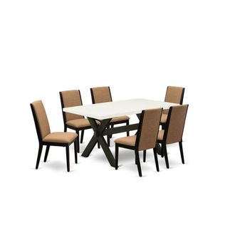 East West Furniture 7-Piece Gorgeous a Good Linen White dining table Top and 6 Awesome Linen Fabric Parson Dining Chairs