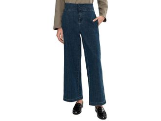 Eileen Fisher Petite Cotton Stretch Denim Full Length Wide Pants Womens Clothing Medium Indigo : PS (6P-8P) 27.5, Elastane/Denim/Cotton