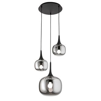 Luce-Ambiente-Design Jaipur Suspension in Black Metal and Three Smoked Glass Diffusers