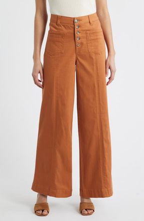 Wit & Wisdom Skyrise High Waist Exposed Button Fly Wide Leg Pants in Desert Bronze at Nordstrom, Size 00P