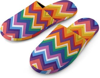 Generic Rainbow Colorful Wave Pattern Mens Slippers Warm Non-Slip Houes Shose Spa Slipper for Home Bedroom