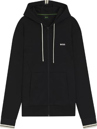HUGO BOSS Heren Zone Stripe Detail Volledige Rits Hoodie (Zwart)