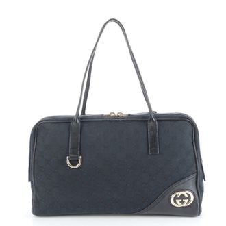 Gucci Black Leather Canvas Tote Bag (Pre-Owned)