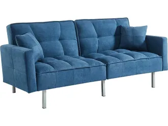 Vente-Unique Vente-unique - Divano Letto 3 Posti Clic-clac In Tessuto Blu - Miney