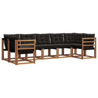 vidaXL Conjunto De Sof&aacute;s De Exterior Con Coj&iacute;n 7 Pcs Natural Y Negro Vidaxl