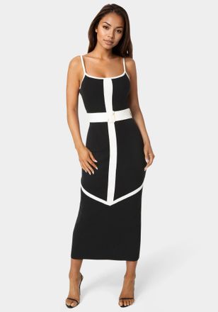 Bebe Rib V-neck Bodycon Maxi Dress With Belt