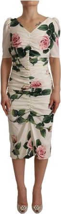Dolce & Gabbana Witte Bloemen Sheath Jurk - Dames - Casual kleedjes - Veelkleurig - S - Kleedjes