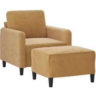 vidaXL Sill&oacute;n Con Taburete Terciopelo Marr&oacute;n 60 Cm Vidaxl