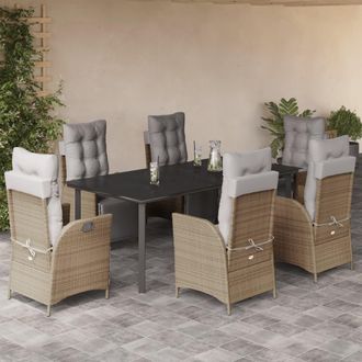 vidaXL Set Comedor De Jard&iacute;n 7 Pzas Con Cojines Rat&aacute;n Sint&eacute;tico Beige Vidaxl