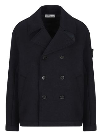 Stone Island double-breasted wool peacoat - men - Wool/Polyamide - S - Black
