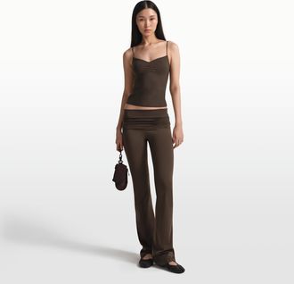 Nike Womens SKIMS Matte Flared Fold-Over Waistband Pants in Brown | BOLEG9493W-DSP