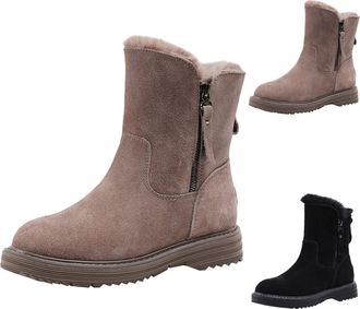 Generic Womens Fluffy Boots Womens Side Zip Boots Flat Heel Thickened Boot Retro Non Slip Boot Soft Bottom Riding Booties Outdoor Walking Bootie Pull On Warm 