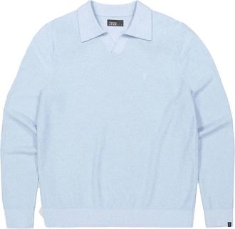 Butcher of Blue Boucle Knit Polo LS - Heren - Tops - Blauw - Maat: M Katoen