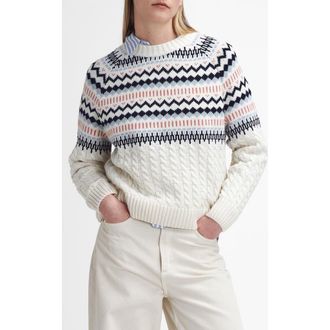 Barbour Marnie Fair Isle Wool Blend Crewneck Sweater in Ecru Beige at Nordstrom Rack, Size 10 Us / 14 Uk