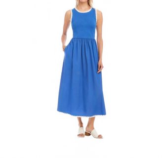 Karen Kane Sleeveless Edge Stitch Contrast Midi Dress - Petite In Blue