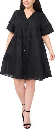 CeCe by Cynthia Steffe Pintuck Tiered Cotton Dress in Rich Black at Nordstrom, Size 2X