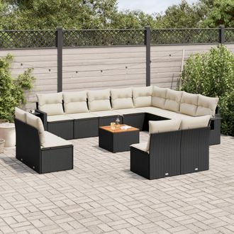 vidaXL Set De Sof&aacute;s De Jard&iacute;n Y Cojines 13 Pzas Rat&aacute;n Sint&eacute;tico Negro Vidaxl