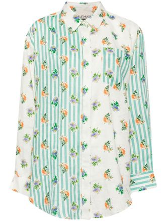 Alemais floral-print striped linen shirt - Neutrals