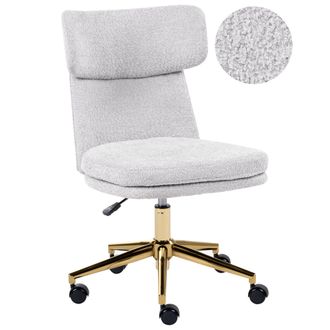 Beliani Silla De Oficina De Boucl&eacute; Sin Brazos Giratoria Con Ajuste De Altura Gris Claro Granby