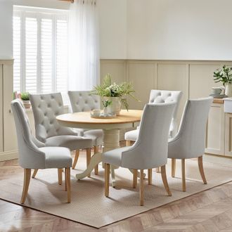 Furniturebox Padstow Wooden Extending Dining Table & 6 Belgravia Chairs in Cream | Size: 6 Person