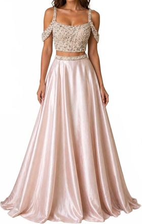 Sherri Hill Pearl Beaded Two Piece Prom Gown In Light Pink
