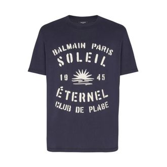 Balmain T-Shirts, male, Blue, Size: 2XL Crew-neck Short Sleeve