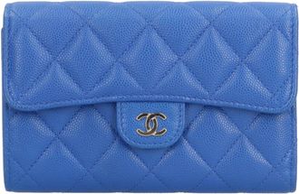 Chanel Matelasse Blue Grained Calfskin Wallet (Tri-Fold) (Pre-Owned)