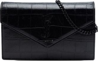 Saint Laurent Pre-owned Saint Laurent Croc Embossed Leather Monogram Monochrome Envelope Chain Wallet Ladies UM8IYNAV6MMMWGLD